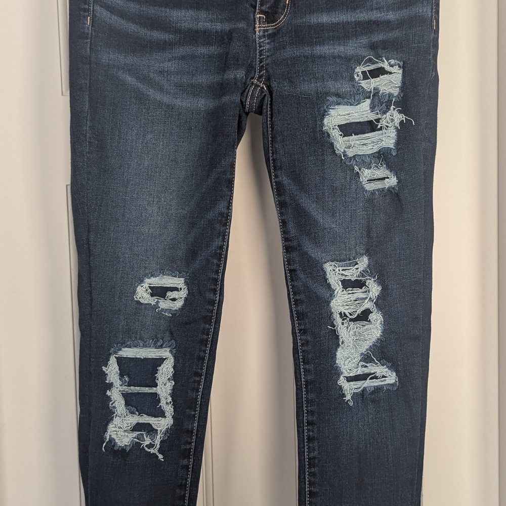 American Eagle Outfitters Crop Jeggings Blue Skinny Distressed Jeans